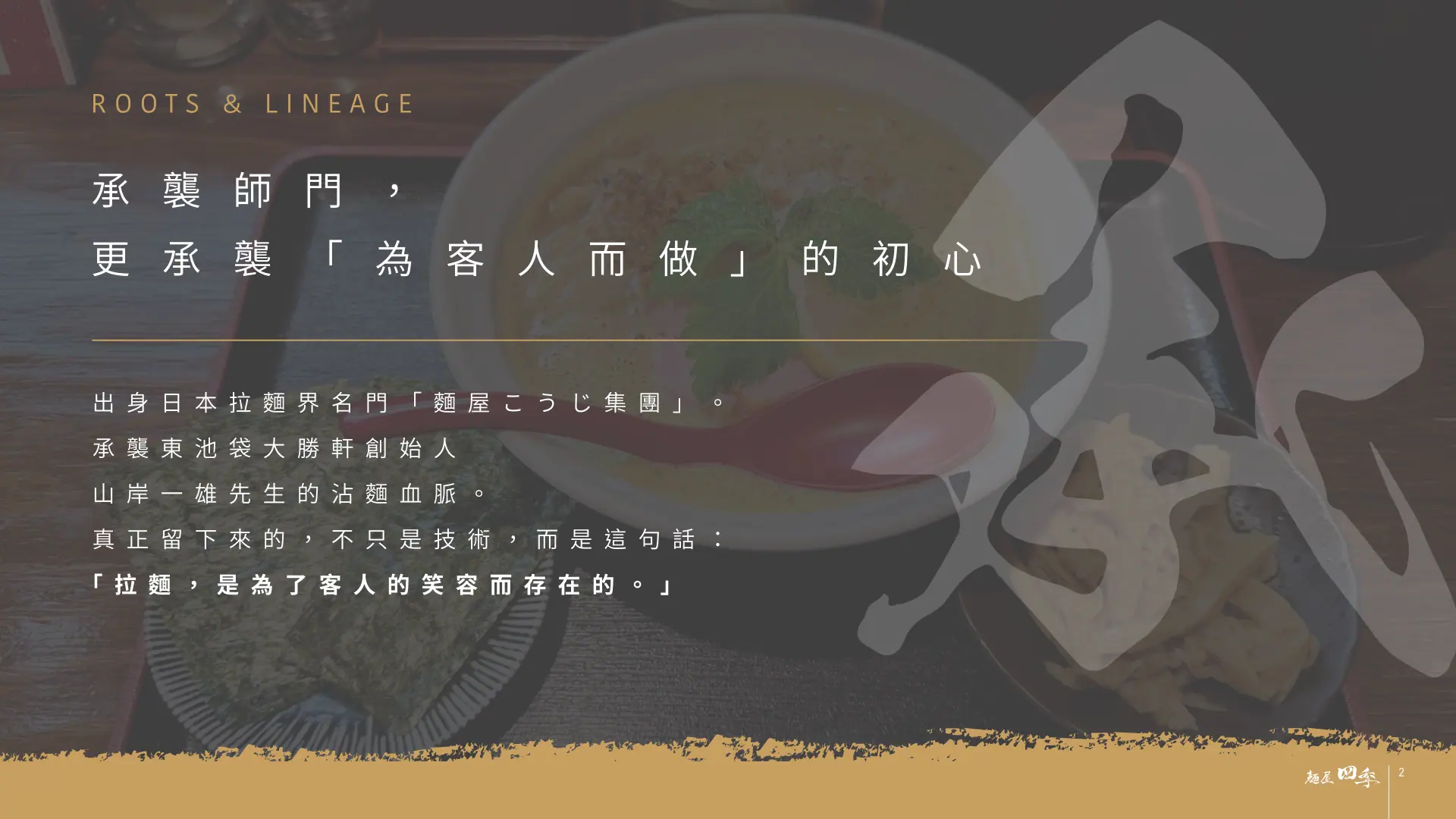 麵屋四季完整品牌介紹第 2 頁：師門傳承與初心